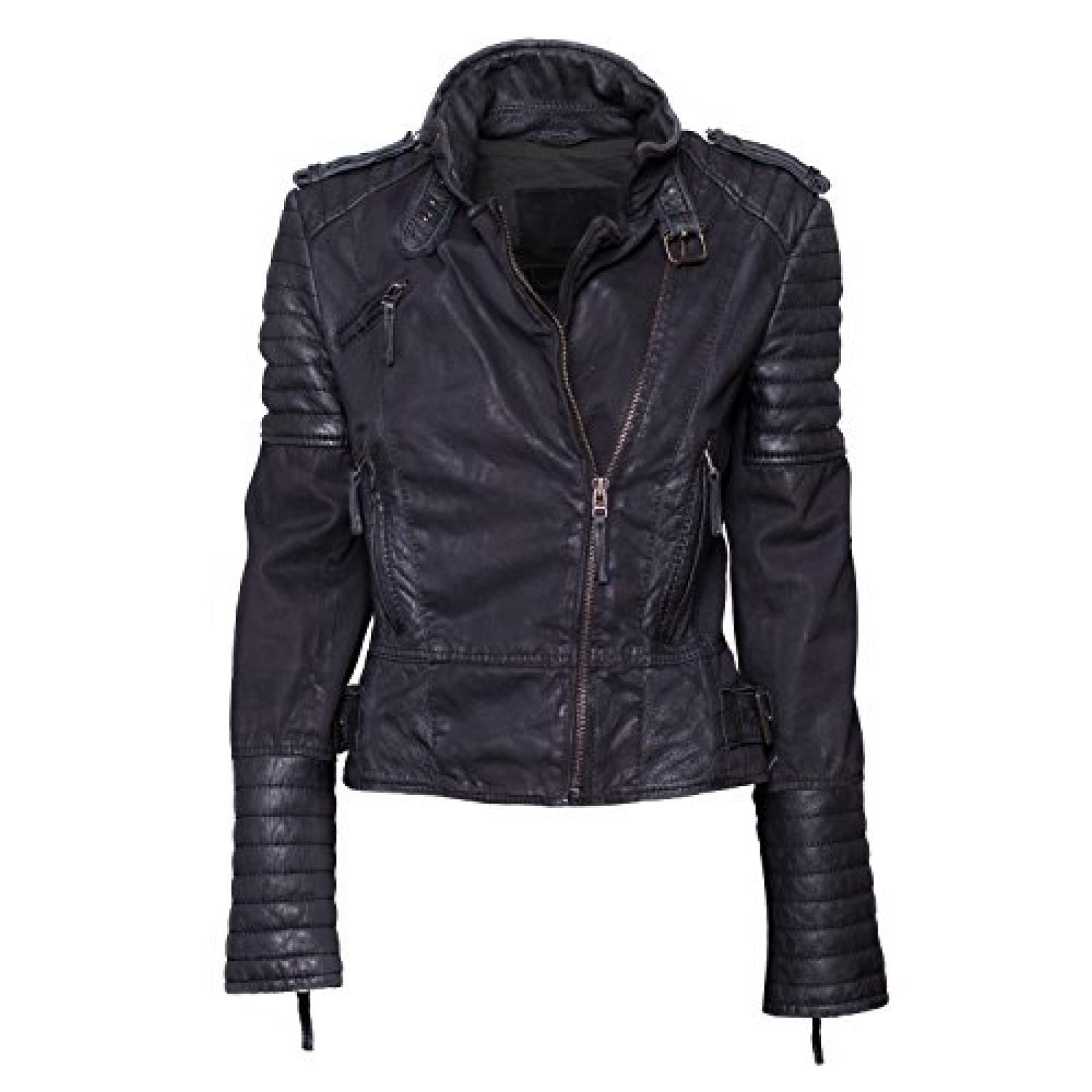Jacke "Seattle" von MaraMahr im Biker-Stil aus weichem Lammleder für Damen in schwarz Jacke "Seattle" von MaraMahr im Biker-Stil aus weichem Lammleder für Damen in schwarz